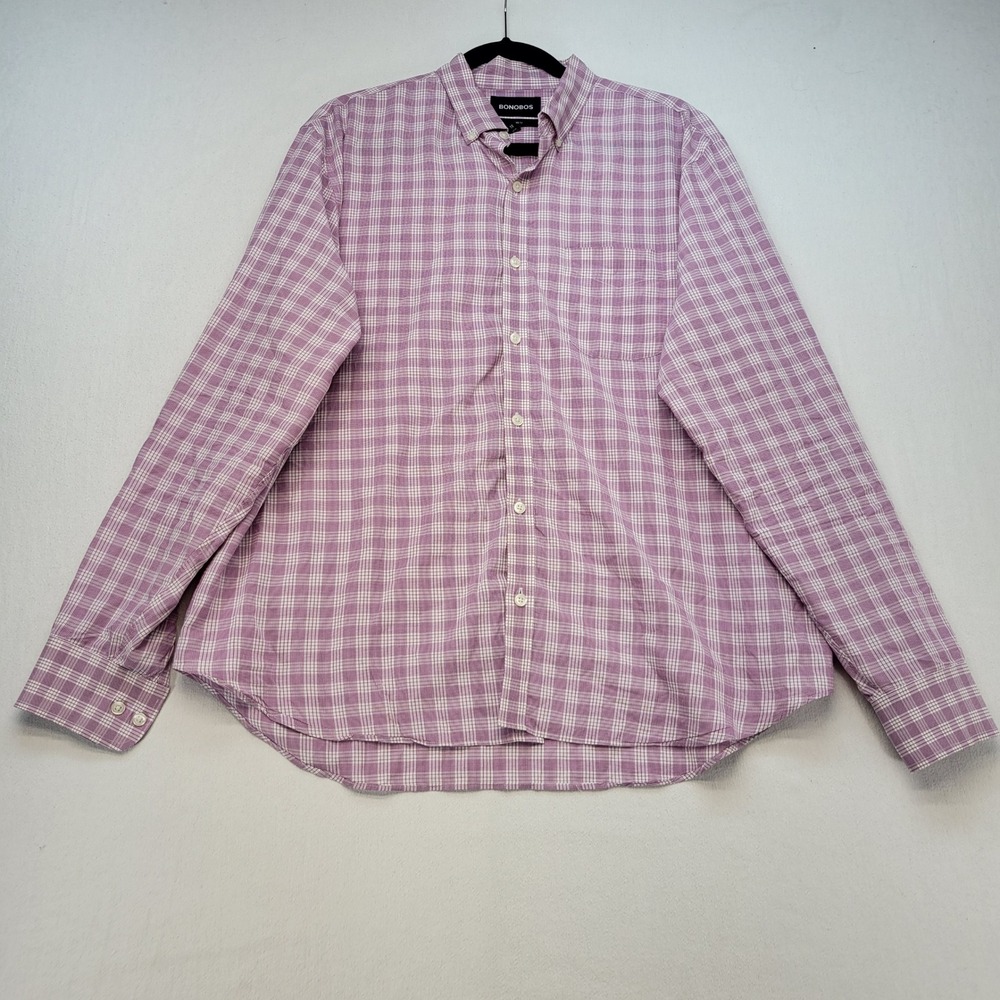 Bonobos Button Down Shirt Mens XL Purple Check Standard Fit Cotton Long Sleeve